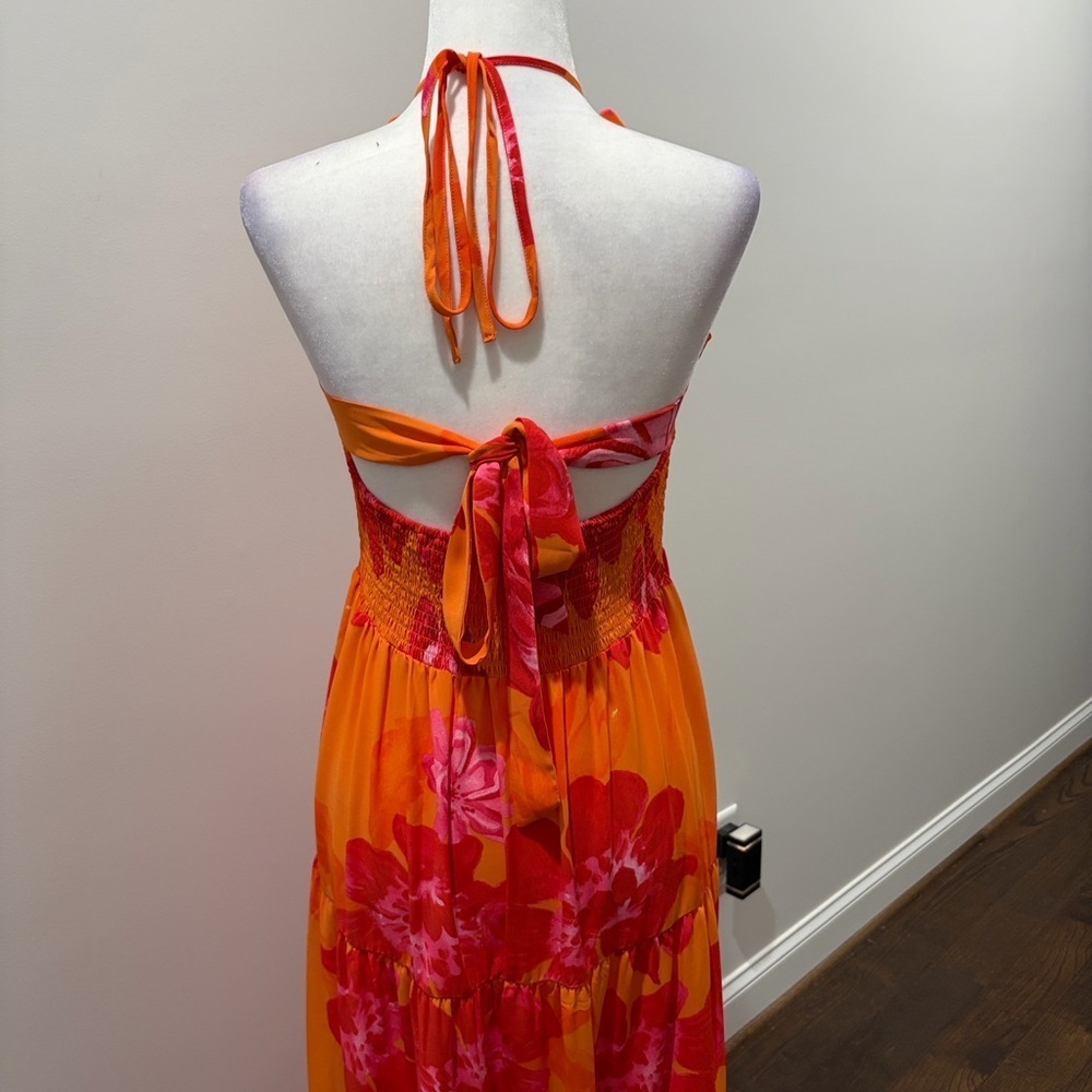 👗Host Pick👗 Vibrant Orange and Pink Halter Maxi Dress - Picture 7 of 7